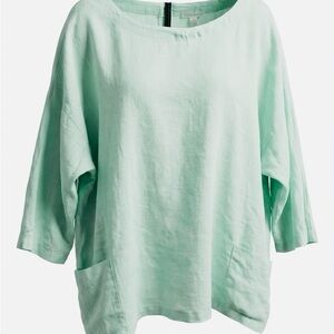 Eileen Fisher 100% organic linen tunic top in a light mint green color